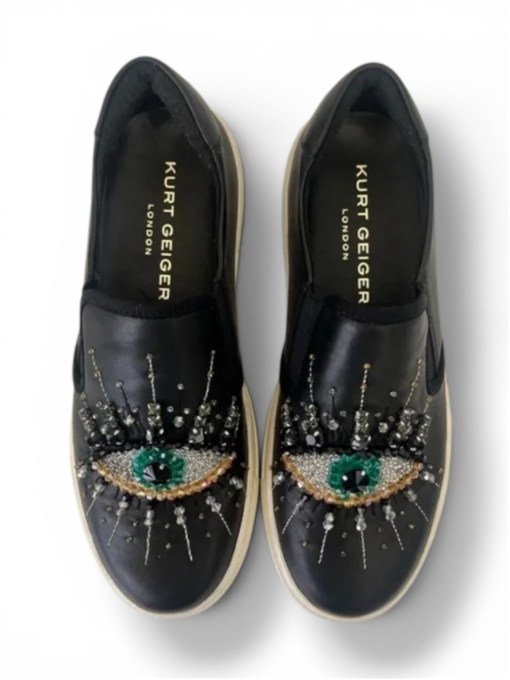 Kurt Geiger London Evil Eye Black Leather Slip On Sneakers EU 35 US 5